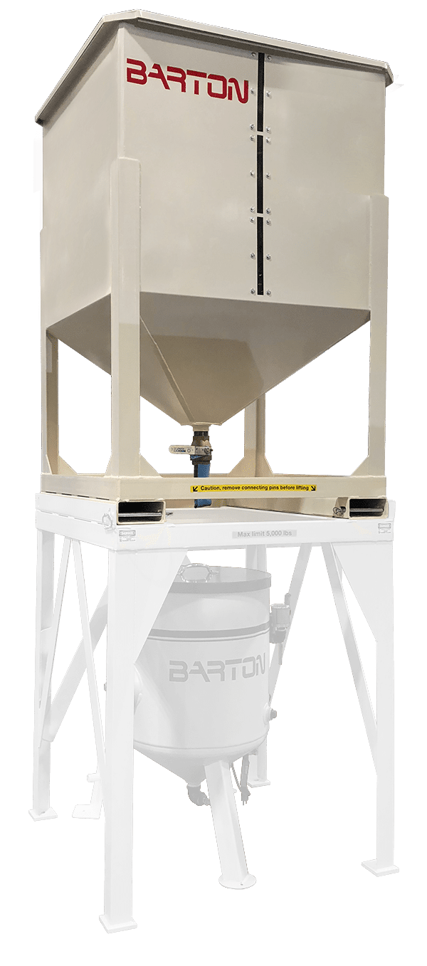 Garnet Abrasive Transfer Hopper measures 45″L x 45″W x 68″H with shipping weight of 600 lbs. Part # WAH00001